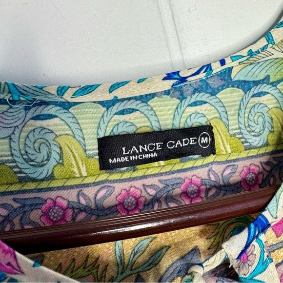🦚 LANCE CADE Boho Peacock Tie Front Dress Floral Bohemian Beachy Size Medium - Picture 6 of 8
